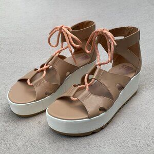 Sorel Cameron Lace Up Leather Platform Wedge Sandals Sz8